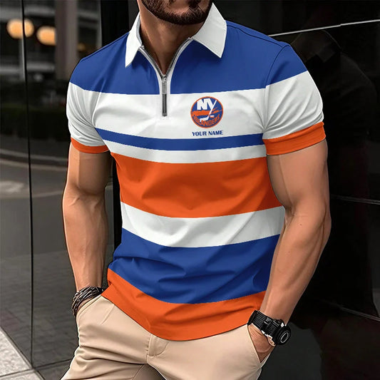 LIMITED EDITION - NEW CUSTOMIZED NHL25 NYI NEW YORK ISLANDERS ZIP POLO SHIRT