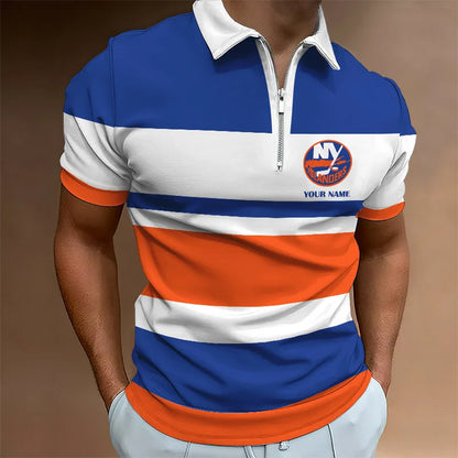 LIMITED EDITION - NEW CUSTOMIZED NHL25 NYI NEW YORK ISLANDERS ZIP POLO SHIRT