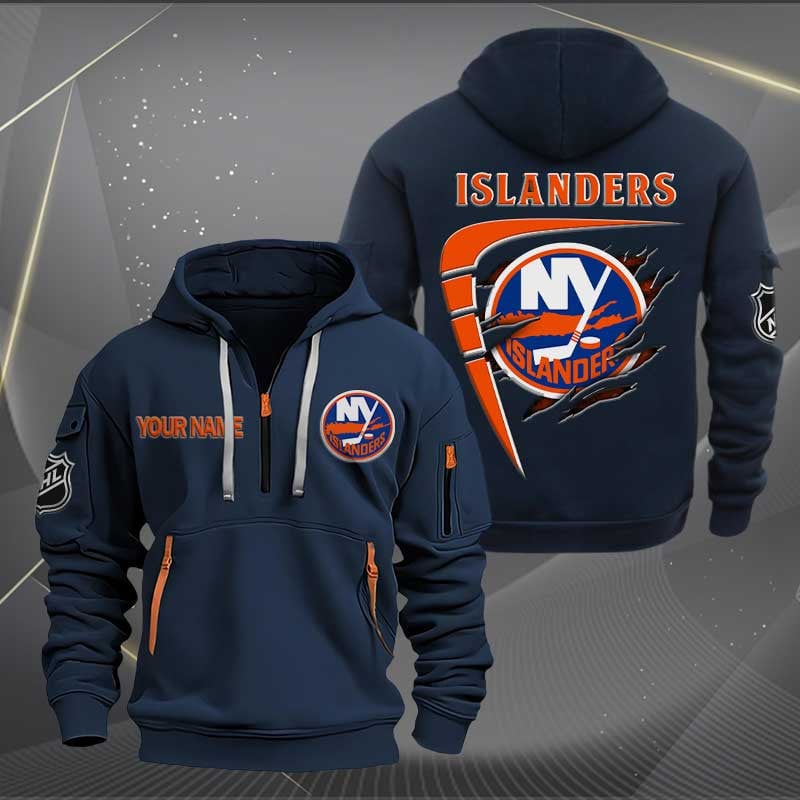 LIMITED EDITION - NEW CUSTOMIZED NHL25 NYI NEW YORK ISLANDERS QUARTER ZIP HOODIE