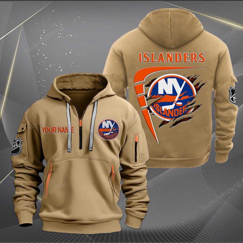 LIMITED EDITION - NEW CUSTOMIZED NHL25 NYI NEW YORK ISLANDERS QUARTER ZIP HOODIE