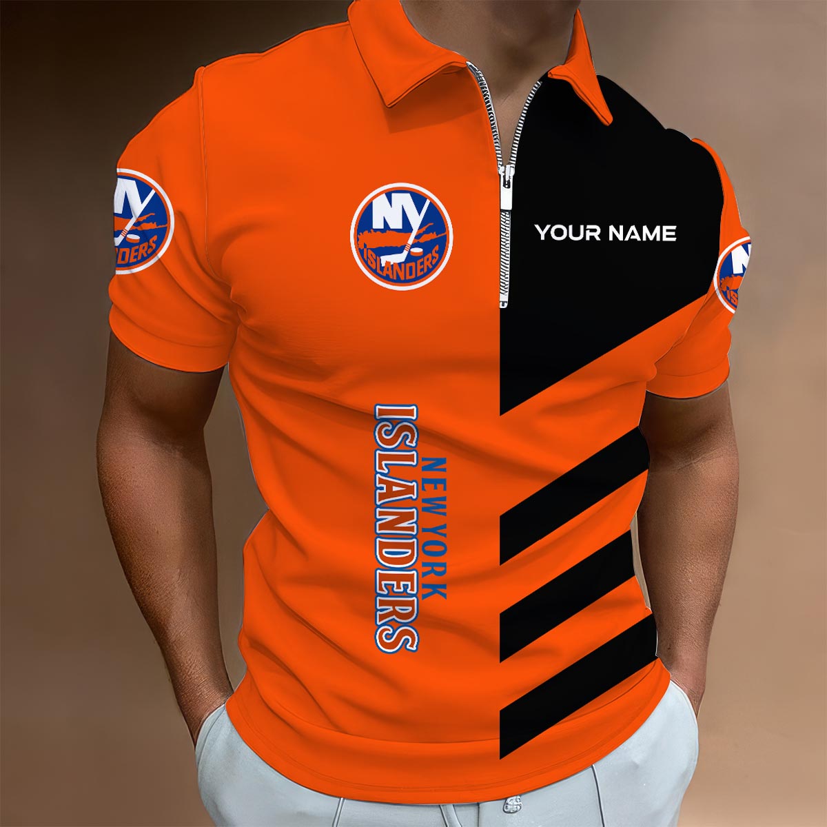 LIMITED EDITION - NEW CUSTOMIZED NHL25 NYI NEW YORK ISLANDERS ZIP POLO SHIRT