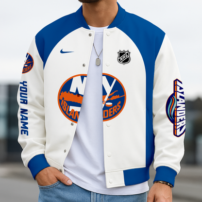 LIMITED EDITION - NEW CUSTOMIZED NHL25 NYI NEW YORK ISLANDERS SATIN VARSITY JACKET & BASEBALL JACKET
