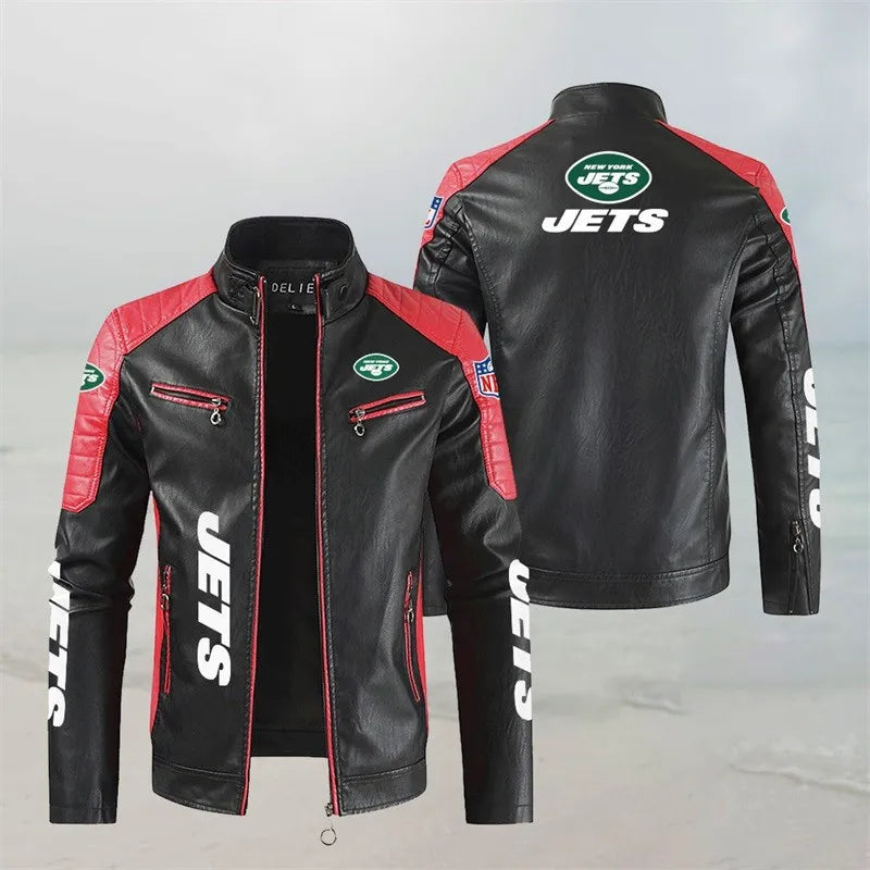 LIMITED EDITION - NEW CUSTOMIZED NFL25 NYJ NEW YORK JETS LEATHER BIKER JACKET