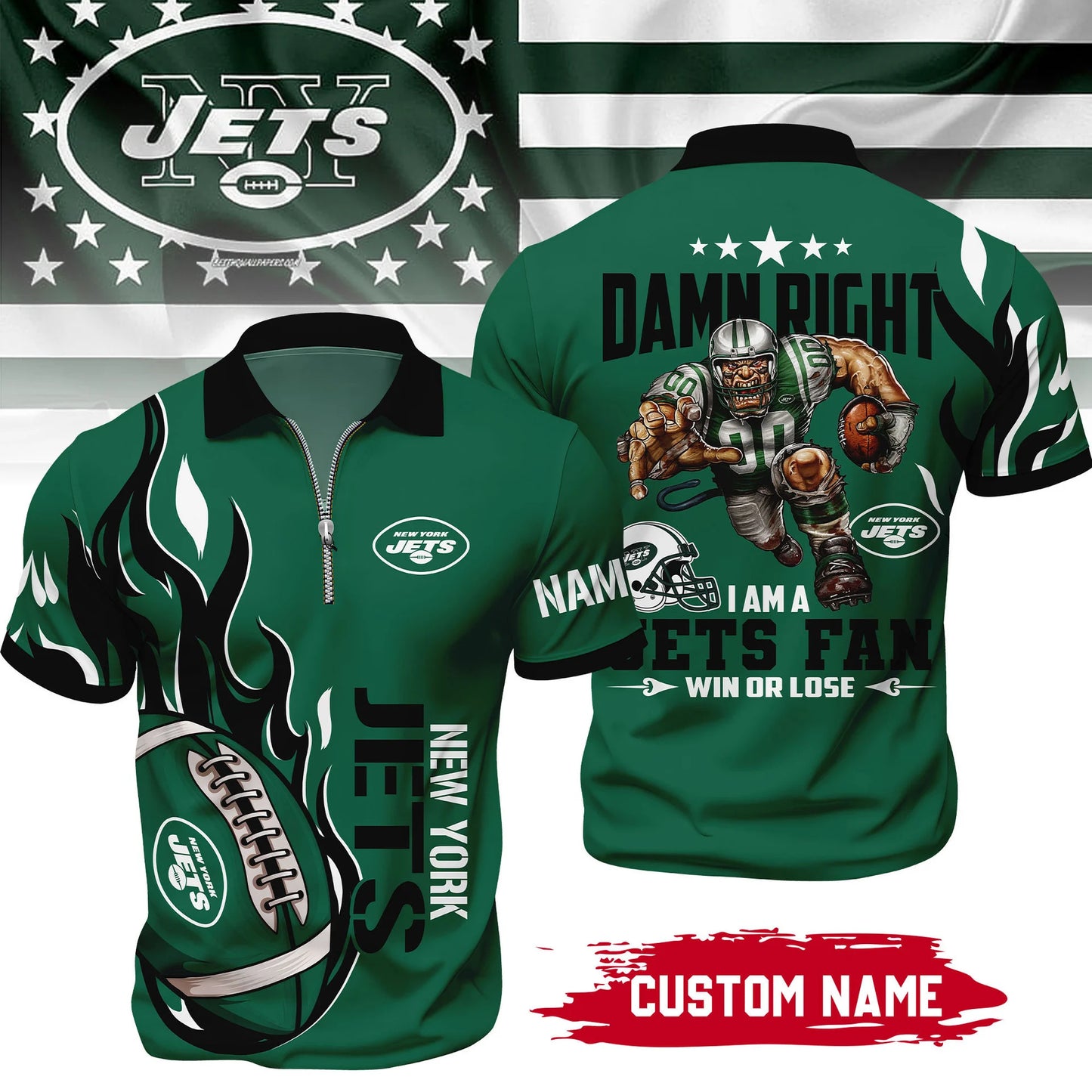 LIMITED EDITION - NEW CUSTOMIZED NFL25 NYJ NEW YORK JETS ZIP POLO SHIRT