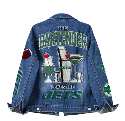 LIMITED EDITION - NEW CUSTOMIZED NFL25 NYJ NEW YORK JETS DENIM JACKET