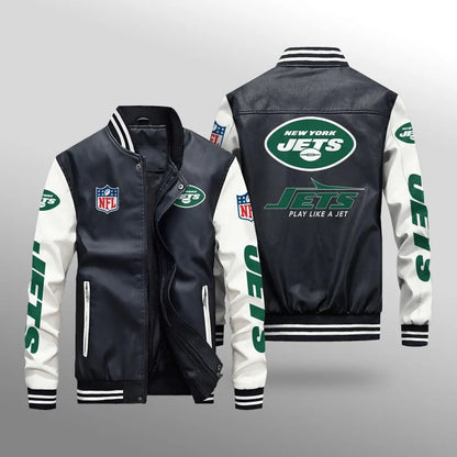LIMITED EDITION - NEW CUSTOMIZED NFL25 NYJ NEW YORK JETS LEATHER BOMBER JACKET