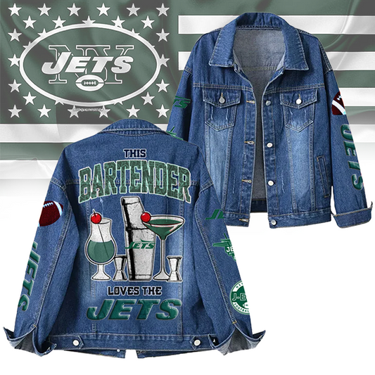 LIMITED EDITION - NEW CUSTOMIZED NFL25 NYJ NEW YORK JETS DENIM JACKET