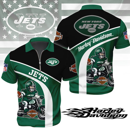 LIMITED EDITION - NEW CUSTOMIZED NFL25 NYJ NEW YORK JETS HARLEY-DAVIDSON POLO WITH ZIPPER SHIRT