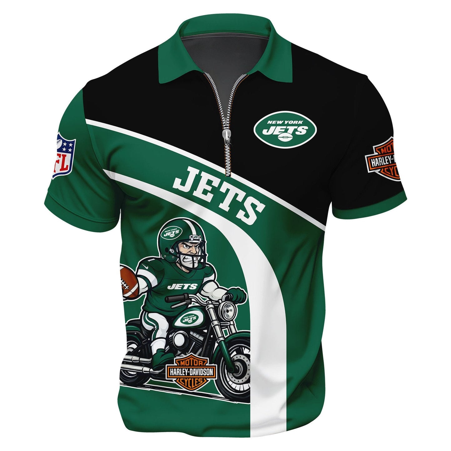LIMITED EDITION - NEW CUSTOMIZED NFL25 NYJ NEW YORK JETS HARLEY-DAVIDSON POLO WITH ZIPPER SHIRT