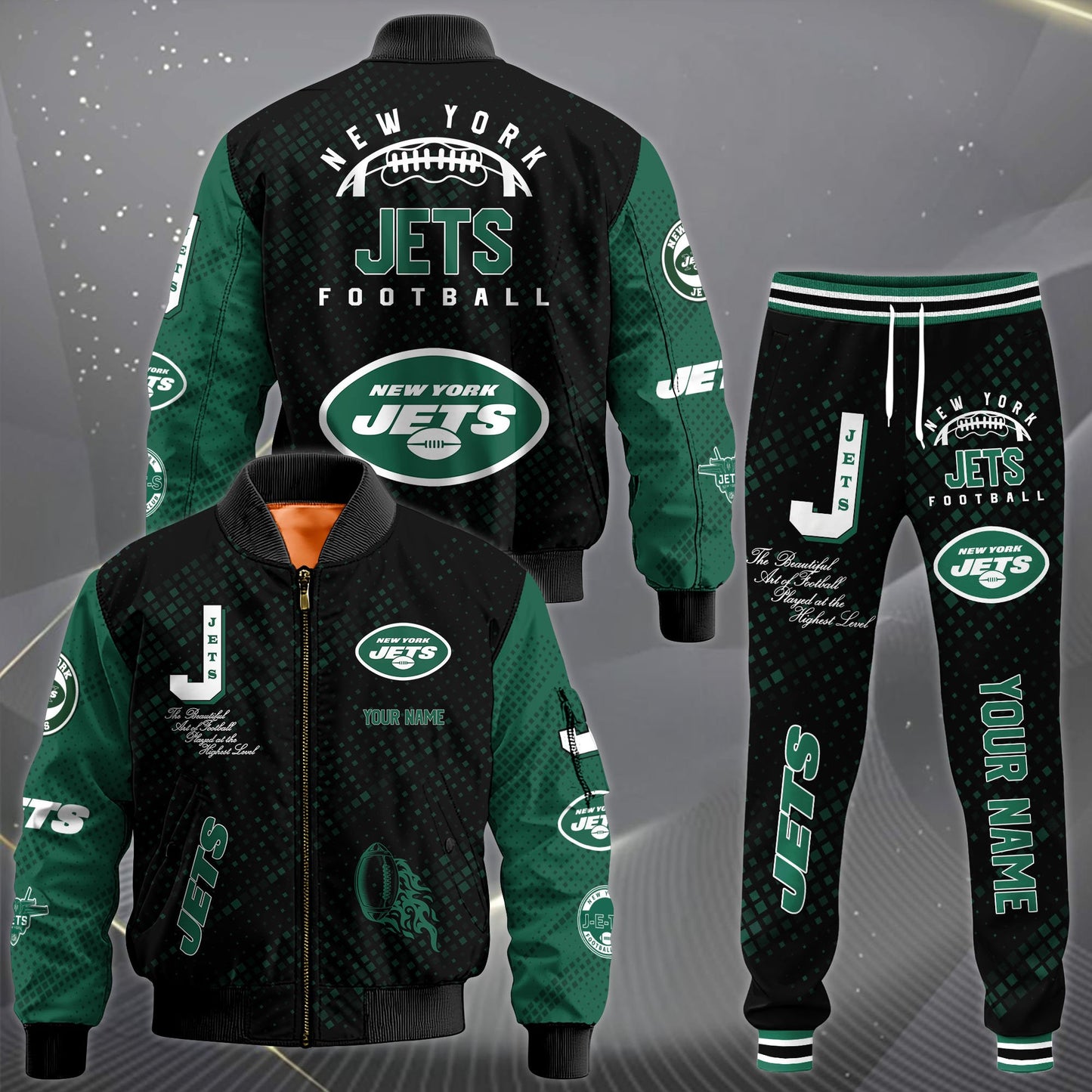 LIMITED EDITION - NEW CUSTOMIZED NFL25 NYJ NEW YORK JETS SATIN VARSITY JACKET & LONG PANTS