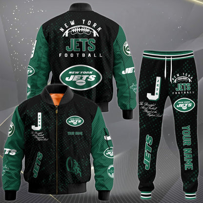 LIMITED EDITION - NEW CUSTOMIZED NFL25 NYJ NEW YORK JETS SATIN VARSITY JACKET & LONG PANTS