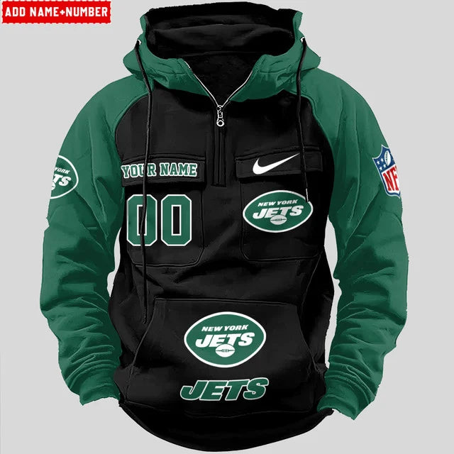 LIMITED EDITION - NEW CUSTOMIZED NFL25 NYJ NEW YORK JETS QUARTER ZIP HOODIE