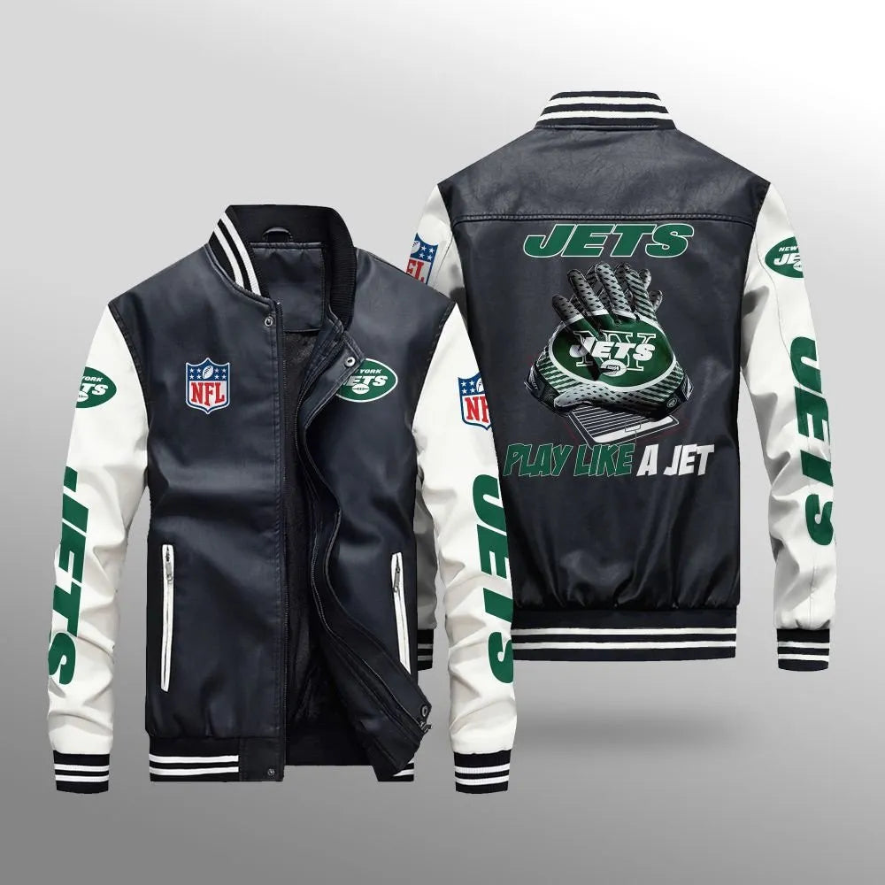 LIMITED EDITION - NEW CUSTOMIZED NFL25 NYJ NEW YORK JETS LEATHER BOMBER JACKET