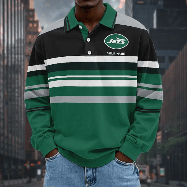 LIMITED EDITION - NEW CUSTOMIZED NFL25 NYJ NEW YORK JETS MEN LONG SLEEVE POLO