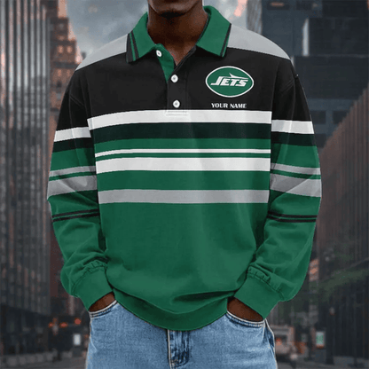 LIMITED EDITION - NEW CUSTOMIZED NFL25 NYJ NEW YORK JETS MEN LONG SLEEVE POLO