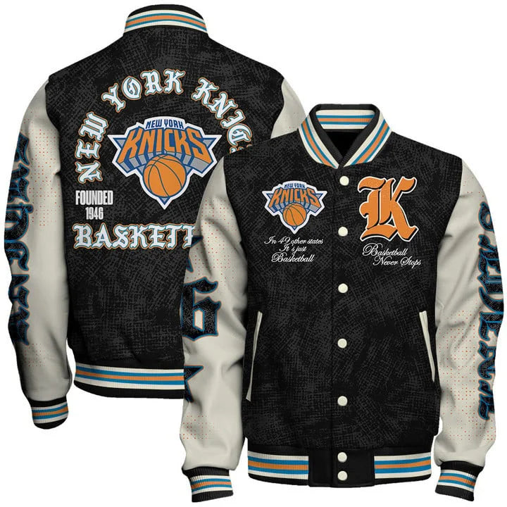 LIMITED EDITION - NEW CUSTOMIZED NBA04 NYK NEW YORK KNICKS BASEBALL JACKET, SATIN VARSITY JACKET