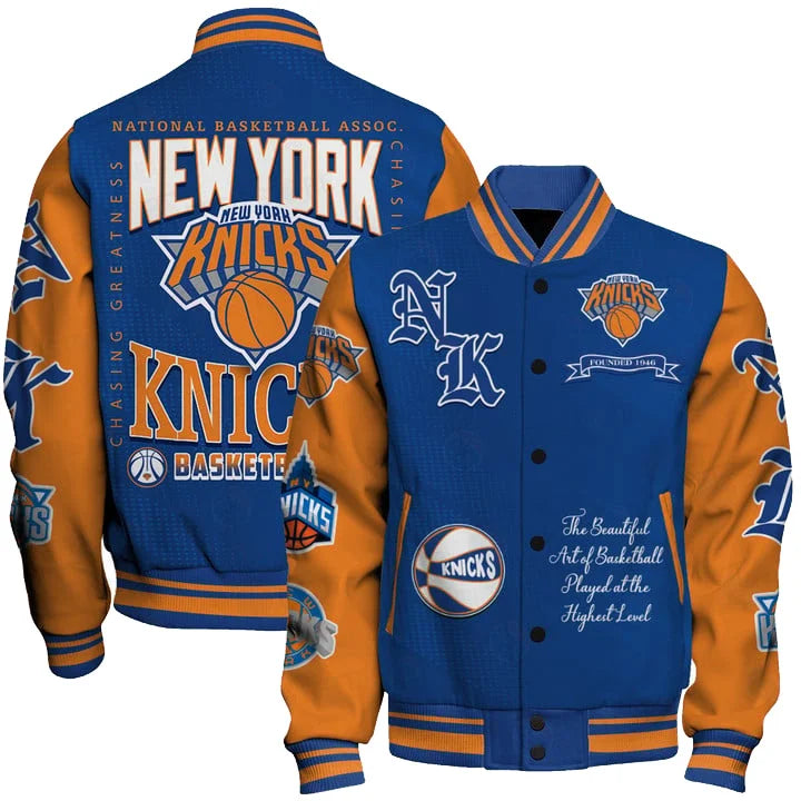 LIMITED EDITION - NEW CUSTOMIZED NBA04 NYK NEW YORK KNICKS BASEBALL JACKET, SATIN VARSITY JACKET