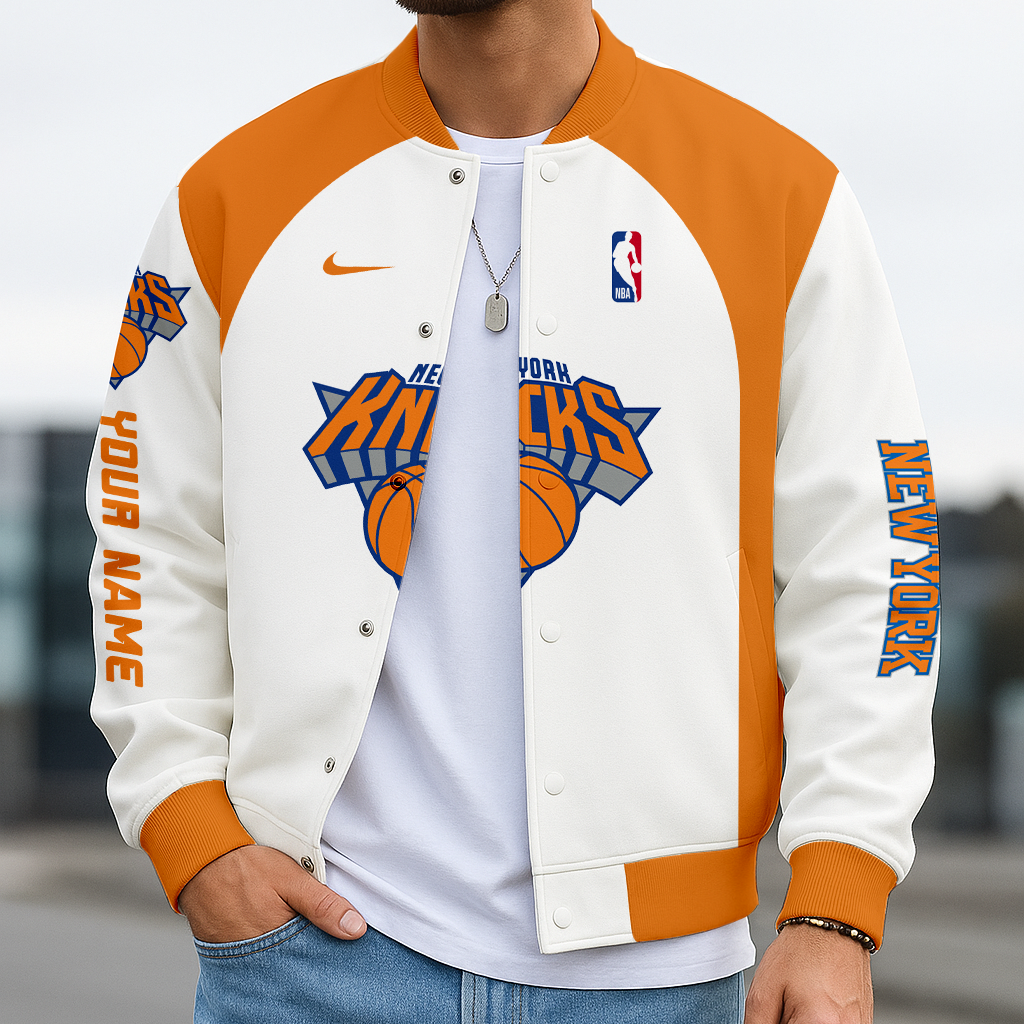 LIMITED EDITION - NEW CUSTOMIZED NBA04 NY NEW YORK KNICKS BASEBALL JACKET, SATIN VARSITY JACKET