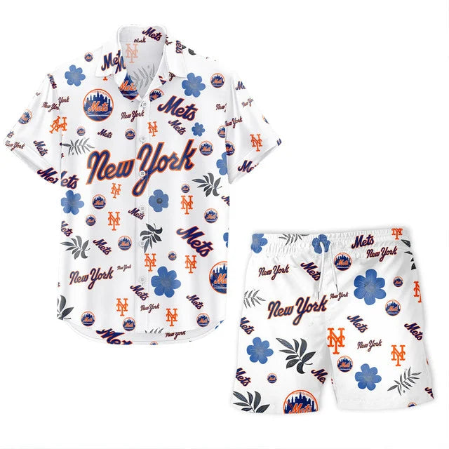 LIMITED EDITION - NEW CUSTOMIZED MLB17 NYM NEW YORK METS UNISEX HAWAIIAN SHIRT & SHORTS SET