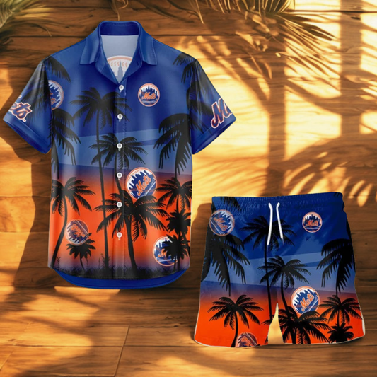 LIMITED EDITION - NEW CUSTOMIZED MLB17 NYM NEW YORK METS UNISEX HAWAIIAN SHIRT & SHORTS SET