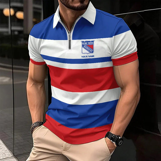 LIMITED EDITION - NEW CUSTOMIZED NHL24 NYR NEW YORK RANGERS ZIP POLO SHIRT