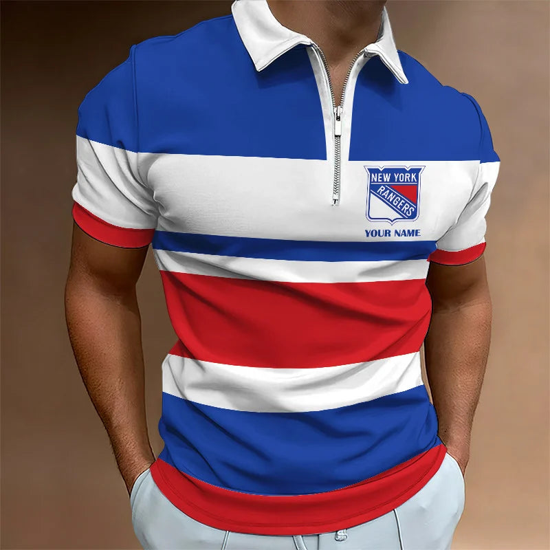 LIMITED EDITION - NEW CUSTOMIZED NHL24 NYR NEW YORK RANGERS ZIP POLO SHIRT