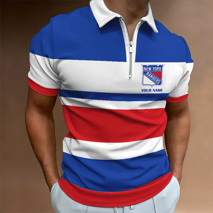 LIMITED EDITION - NEW CUSTOMIZED NHL24 NYR NEW YORK RANGERS ZIP POLO SHIRT