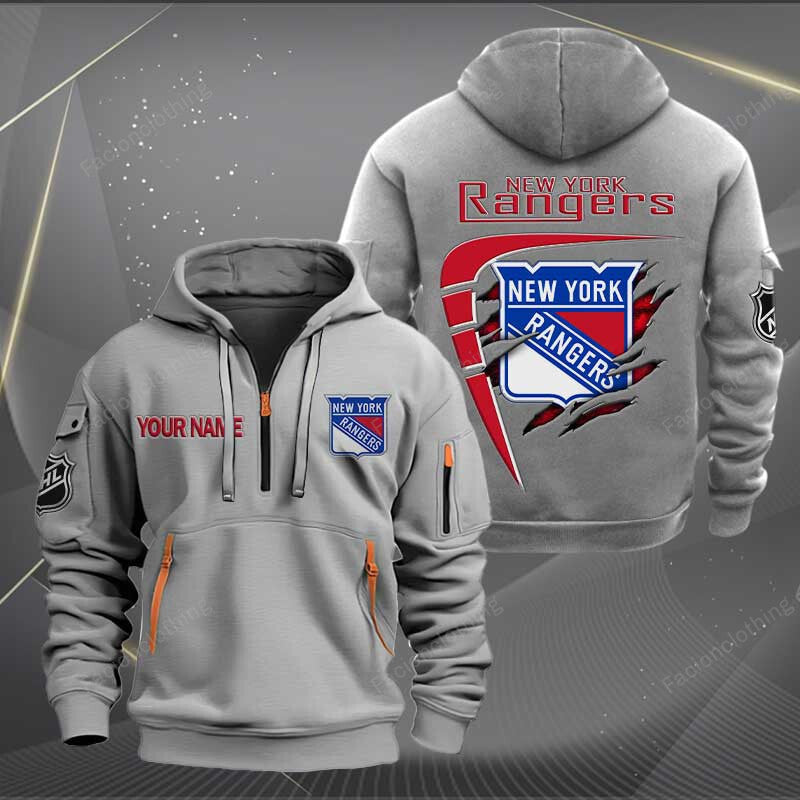 LIMITED EDITION - NEW CUSTOMIZED NHL24 NYR NEW YORK RANGERS QUARTER ZIP HOODIE
