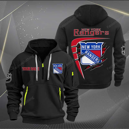 LIMITED EDITION - NEW CUSTOMIZED NHL24 NYR NEW YORK RANGERS QUARTER ZIP HOODIE
