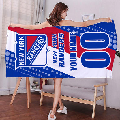 LIMITED EDITION - NEW CUSTOMIZED NHL24 NYR NEW YORK RANGERS BEACH & BATH TOWEL