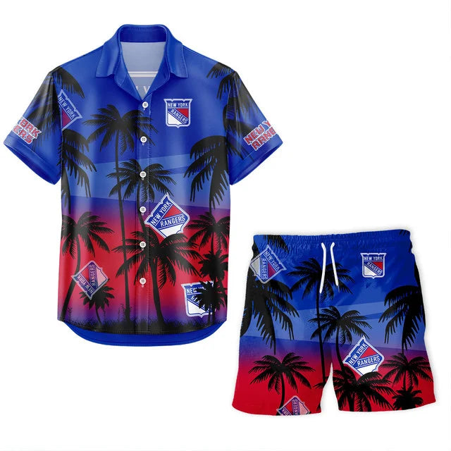 LIMITED EDITION - NEW CUSTOMIZED NHL24 NYR NEW YORK RANGERS UNISEX HAWAIIAN SHIRT & SHORTS SET