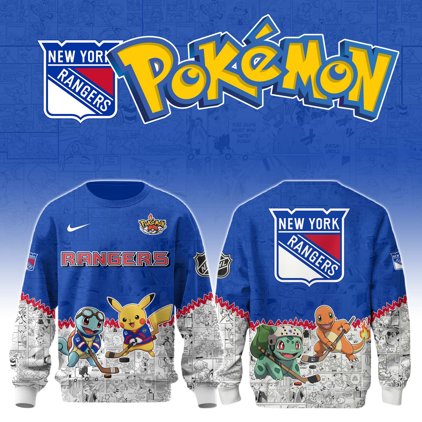 LIMITED EDITION - NEW CUSTOMIZED NHL24 NYR NEW YORK RANGERS X POKÉMON T-SHIRT, SWEATSHIRT, HOODIE & ZIP HOODIE