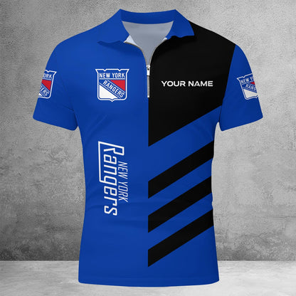 LIMITED EDITION - NEW CUSTOMIZED NHL24 NYR NEW YORK RANGERS ZIP POLO SHIRT