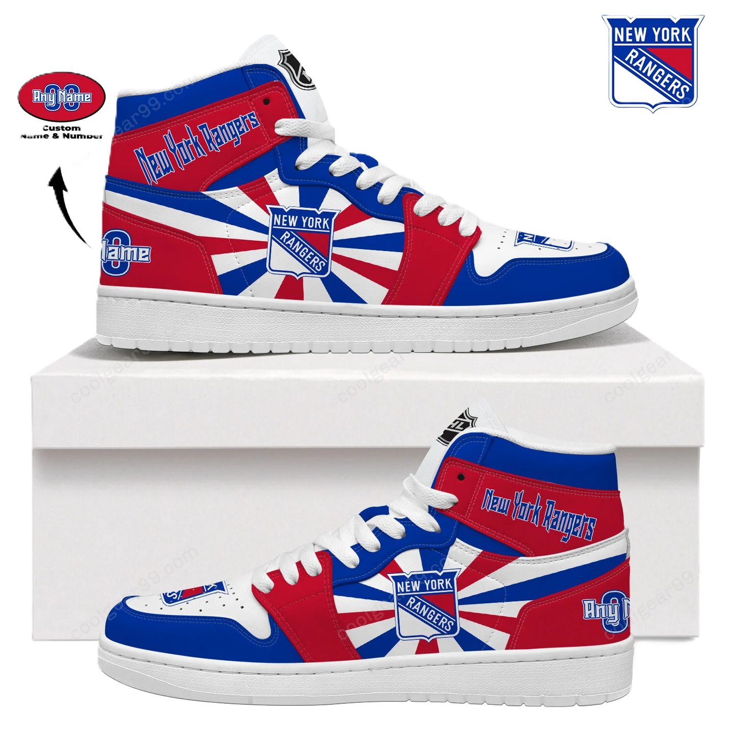 LIMITED EDITION - NEW CUSTOMIZED NHL24 NY RANGERS AIR JORDAN SNEAKERS
