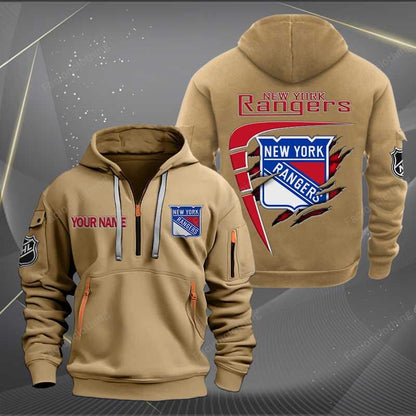 LIMITED EDITION - NEW CUSTOMIZED NHL24 NYR NEW YORK RANGERS QUARTER ZIP HOODIE
