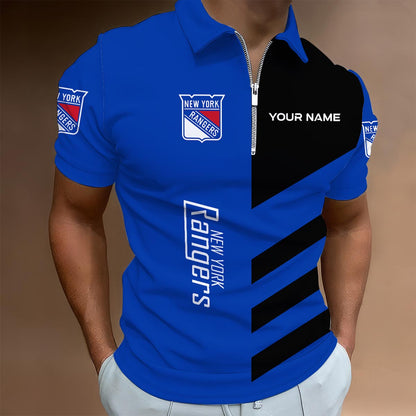 LIMITED EDITION - NEW CUSTOMIZED NHL24 NYR NEW YORK RANGERS ZIP POLO SHIRT