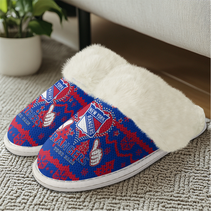 LIMITED EDITION - NEW CUSTOMIZED NHL24 NYR NEW YORK RANGERS FUR-LINED SLIPPERS