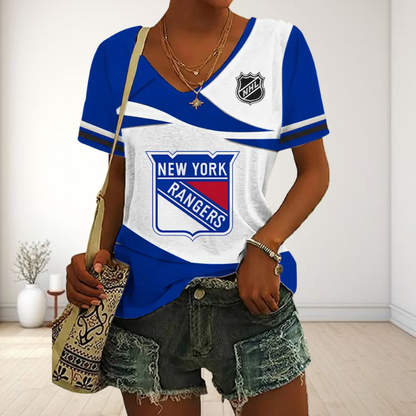 LIMITED EDITION - NEW CUSTOMIZED NHL24 NYR NEW YORK RANGERS V-NECK FEMALE SHIRT