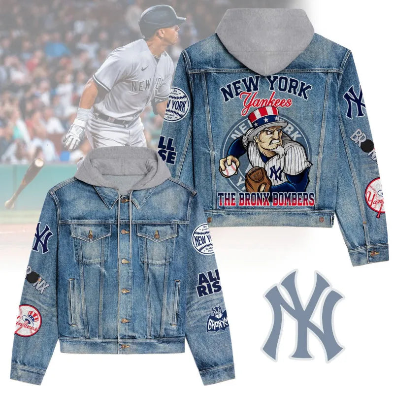 LIMITED EDITION - NEW CUSTOMIZED MLB01 NYY NEW YORK YANKEES HOODED DENIM JACKET