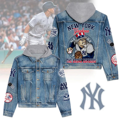 LIMITED EDITION - NEW CUSTOMIZED MLB01 NYY NEW YORK YANKEES HOODED DENIM JACKET