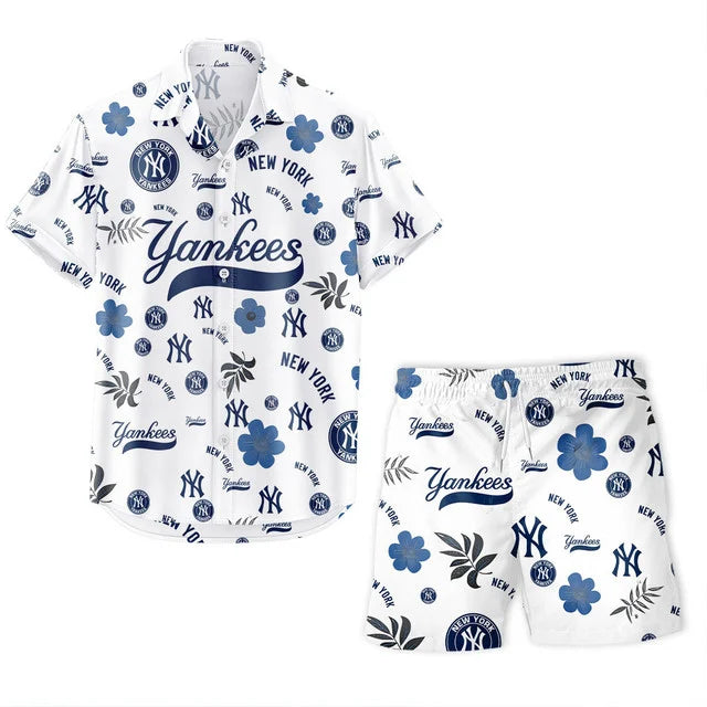 [FLASH SALE] NEW CUSTOMIZED MLB01 NYY NEW YORK YANKEES UNISEX HAWAIIAN SHIRT & SHORTS SET