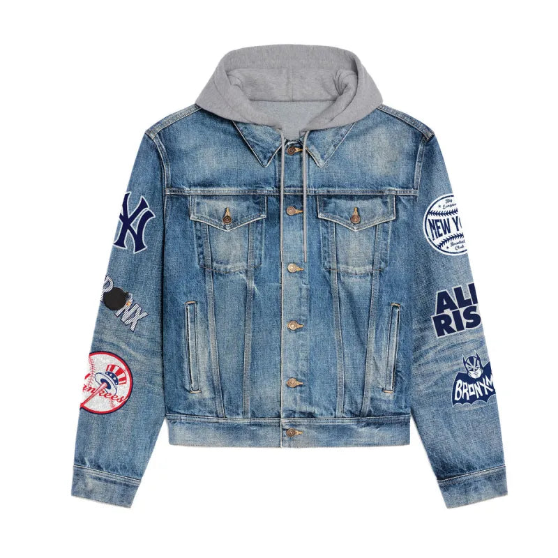 LIMITED EDITION - NEW CUSTOMIZED MLB01 NYY NEW YORK YANKEES HOODED DENIM JACKET