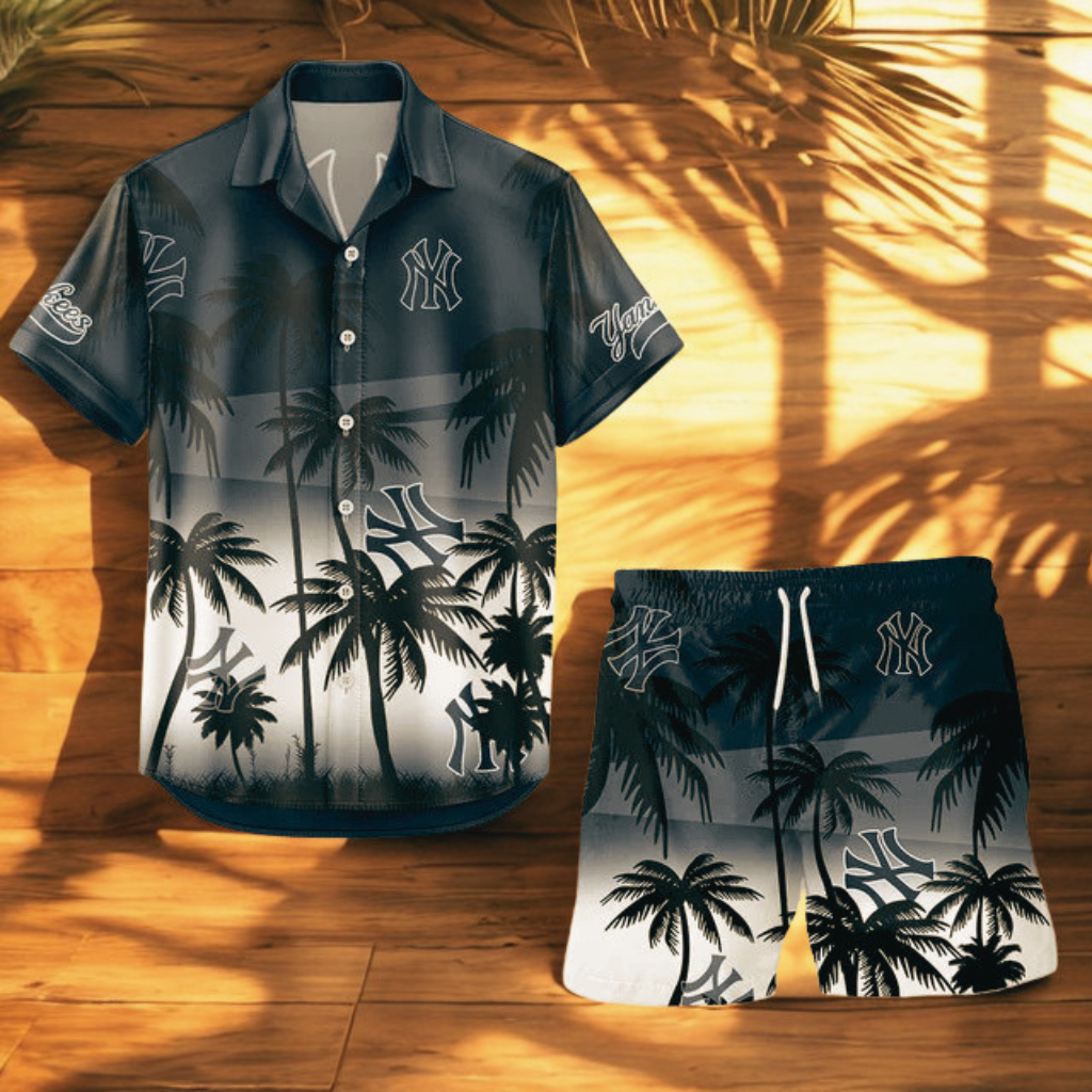 [FLASH SALE] NEW CUSTOMIZED MLB01 NYY NEW YORK YANKEES UNISEX HAWAIIAN SHIRT & SHORTS SET