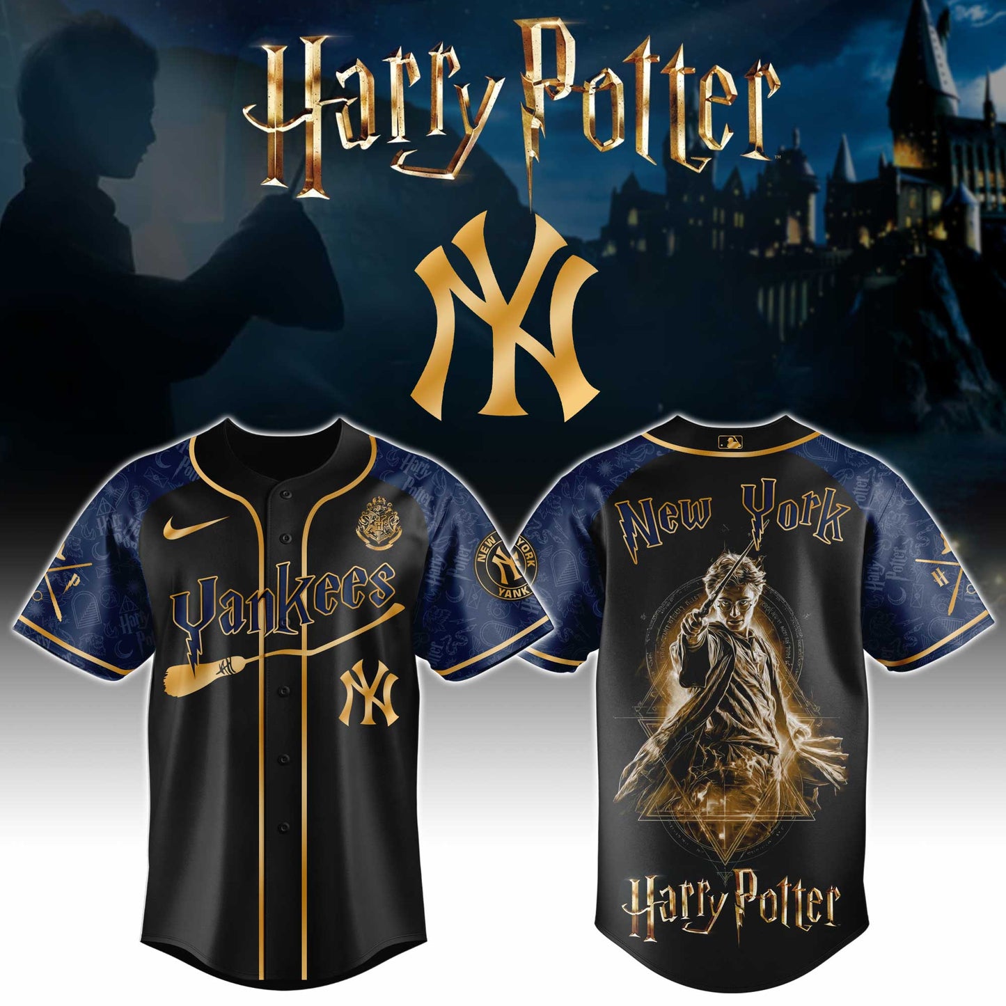 LIMITED EDITION - NEW CUSTOMIZED MLB01 NYY NEW YORK YANKEES x HARRY POTTER BASEBALL JERSEY & CAP