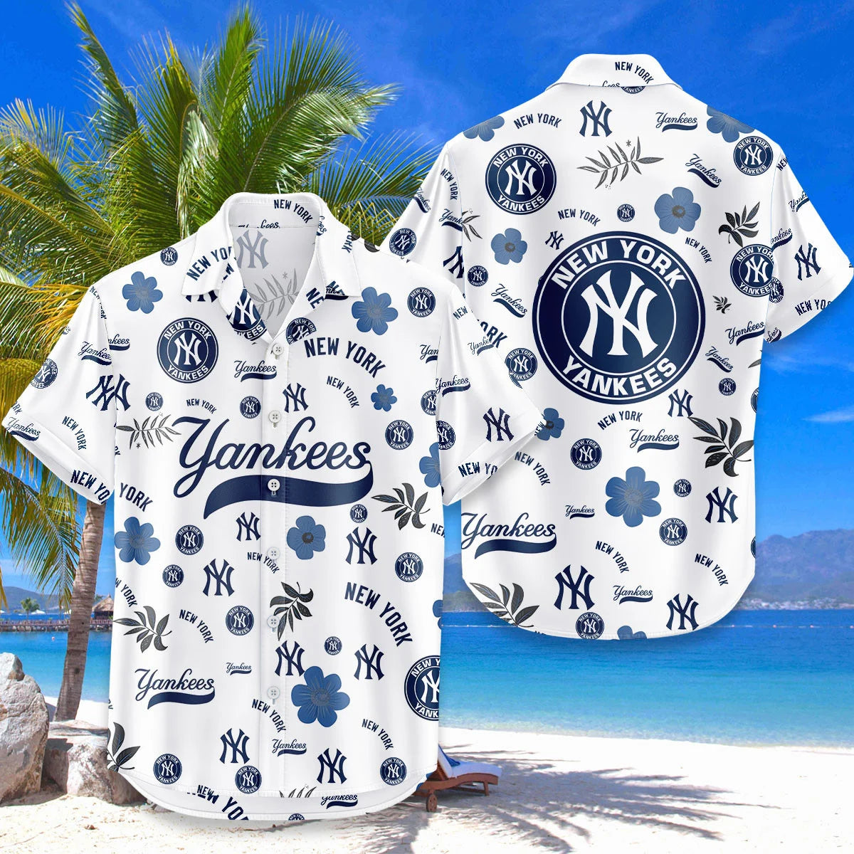 [FLASH SALE] NEW CUSTOMIZED MLB01 NYY NEW YORK YANKEES UNISEX HAWAIIAN SHIRT & SHORTS SET
