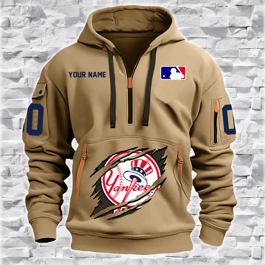 LIMITED EDITION - NEW CUSTOMIZED MLB01 NY YANKEES QUARTER ZIP HOODIE