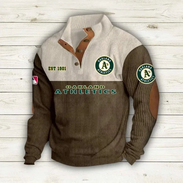 [FLASH SALE] NEW CUSTOMIZED MLB23 OAS OAKLAND ATHLETICS BUTTON SWEATSHIRTS STAND COLLAR