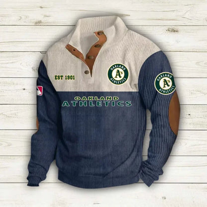 [FLASH SALE] NEW CUSTOMIZED MLB23 OAS OAKLAND ATHLETICS BUTTON SWEATSHIRTS STAND COLLAR