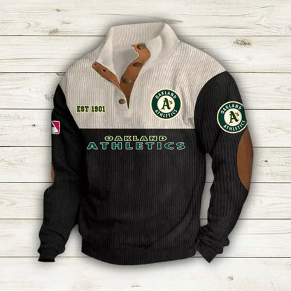 [FLASH SALE] NEW CUSTOMIZED MLB23 OAS OAKLAND ATHLETICS BUTTON SWEATSHIRTS STAND COLLAR