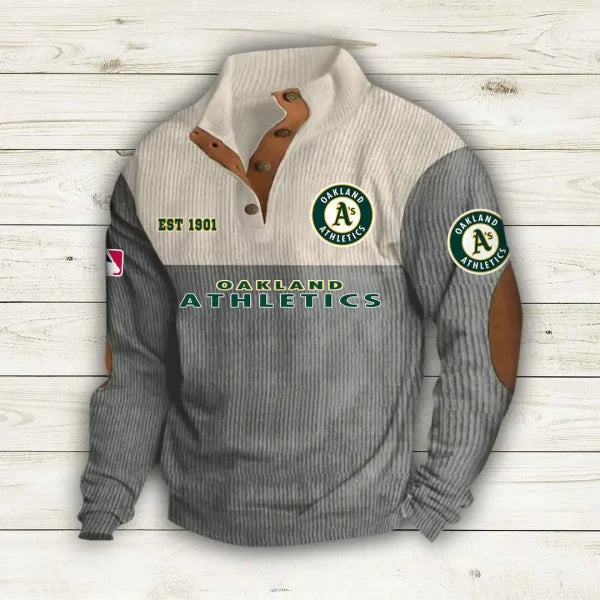 [FLASH SALE] NEW CUSTOMIZED MLB23 OAS OAKLAND ATHLETICS BUTTON SWEATSHIRTS STAND COLLAR